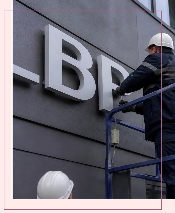 Изготовление и монтаж наружных букв на подложке в Егорьевске